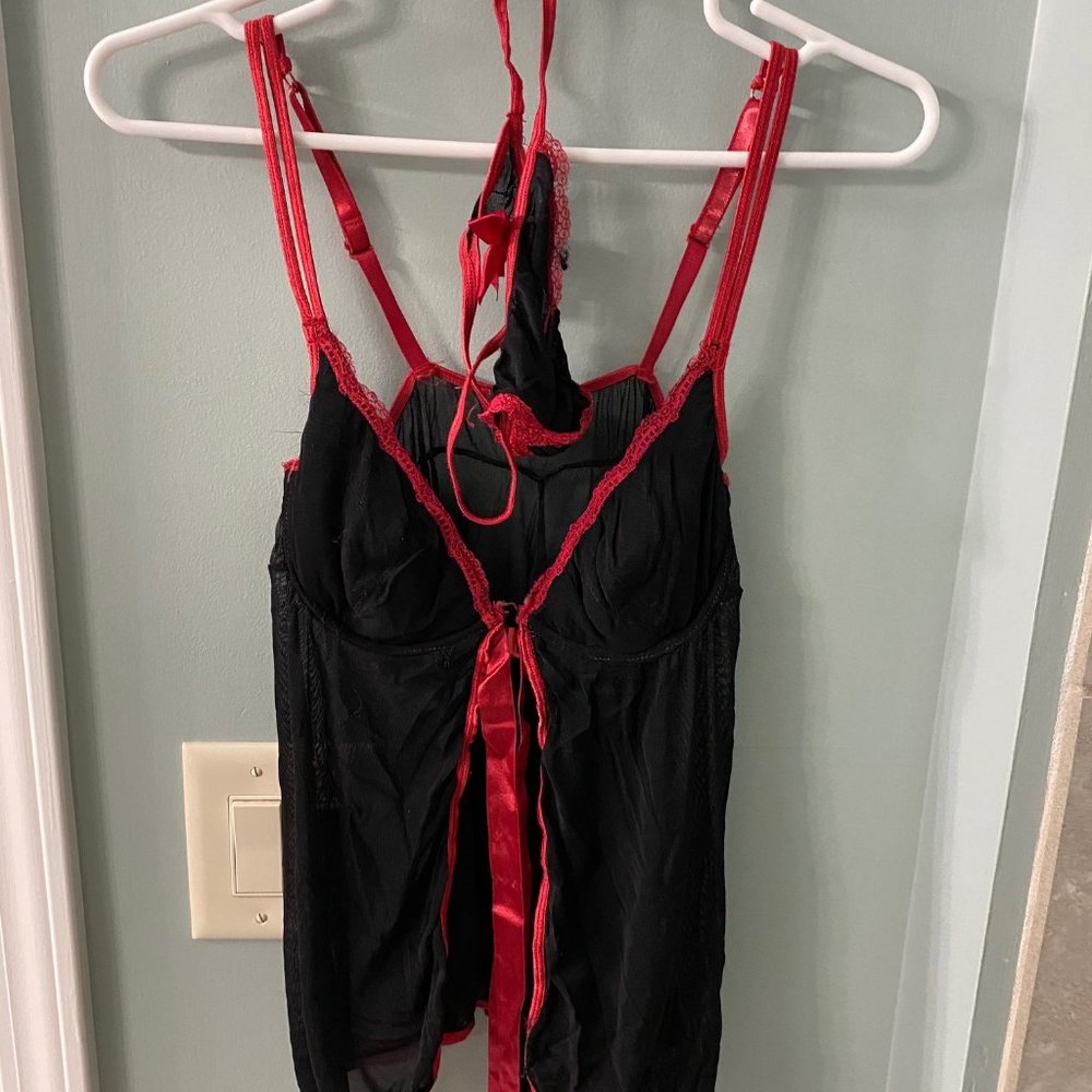 Red and Black Mesh Lingerie